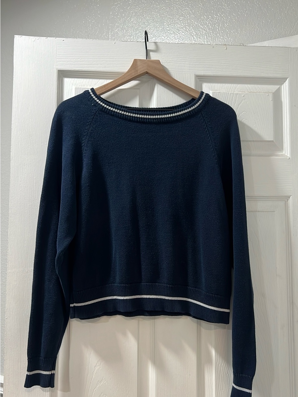 Brandy Melville Navy Crewneck Sweater with White Trim